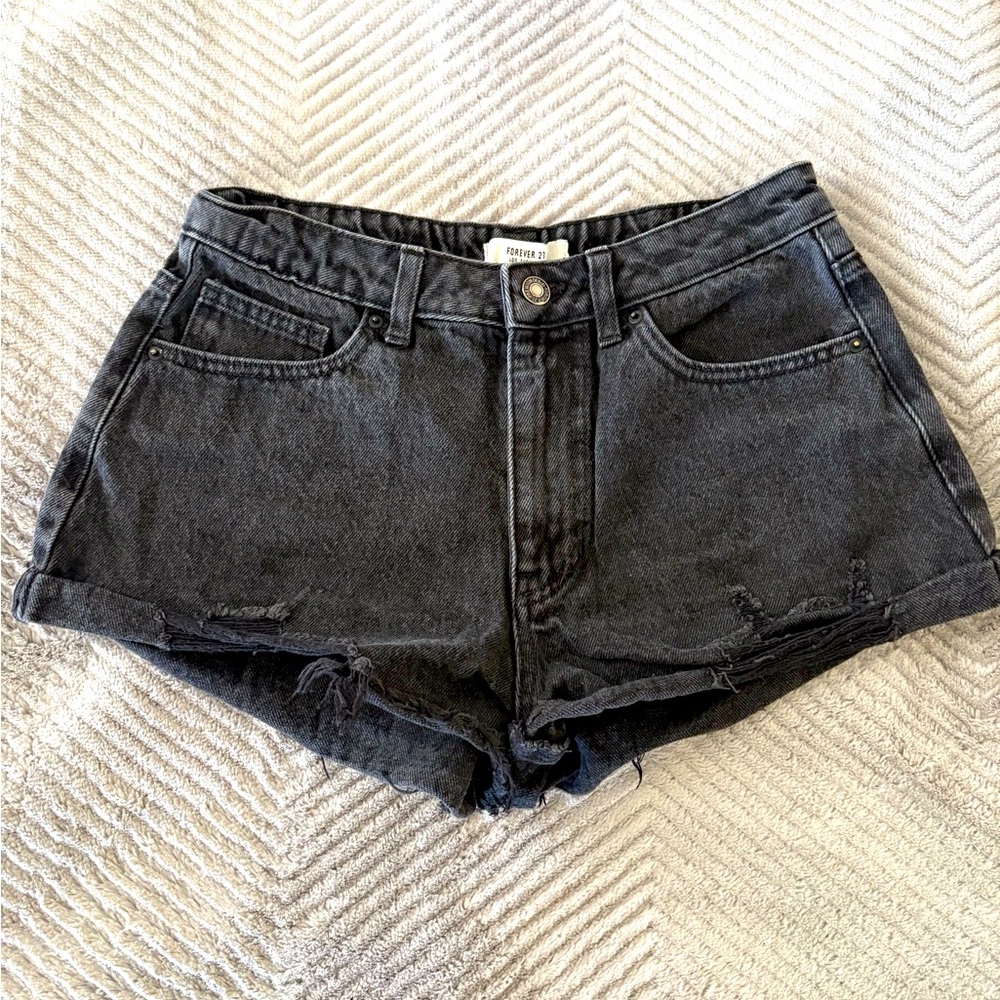 Forever 21 Black Rolled Cut Off Jean Shorts Size 27
